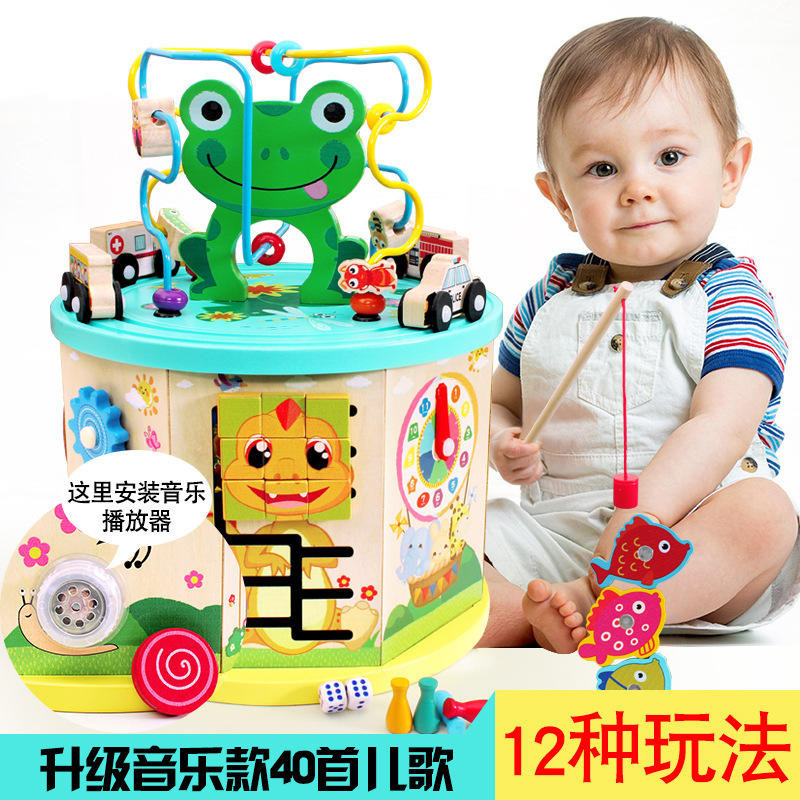 益智玩具 女孩玩具跨境早教兒童木質多功能七面百寶箱繞珠親子互動寶寶串珠益智玩具