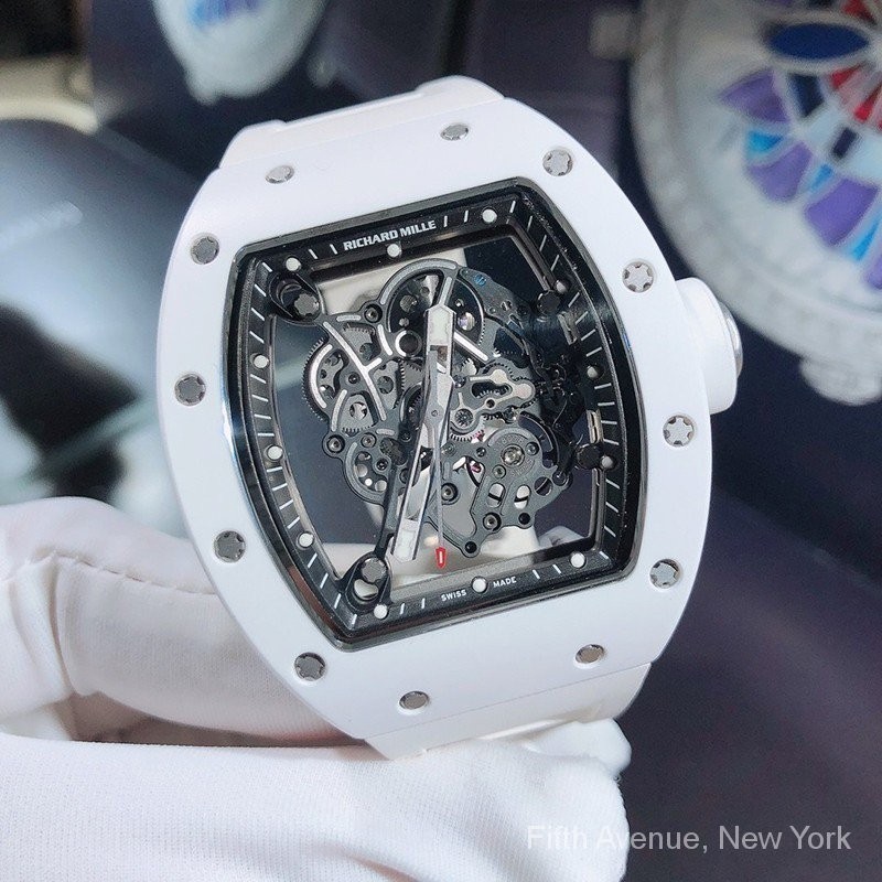 RM 自動機械49.9×42.7mm鏤空時尚男士腕錶 白陶瓷 RM055