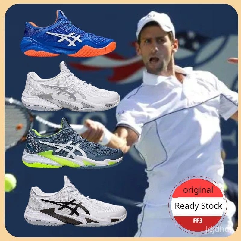 亞瑟士 Asics Court FF 3 Novak Clay 耐磨透氣低幫網球鞋藍白黑男士運動鞋