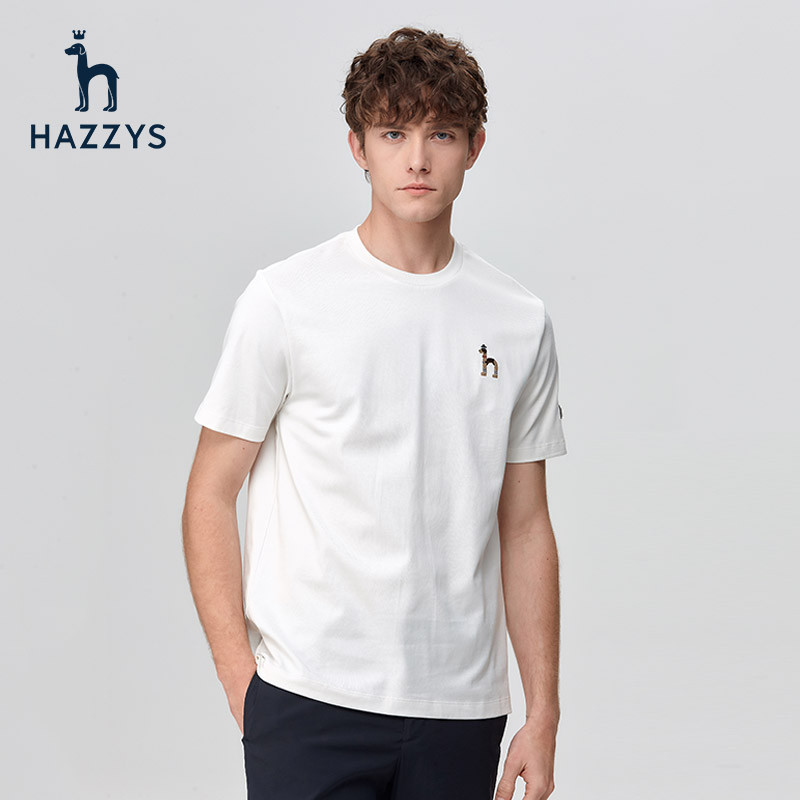 Hazzys 男士短袖套頭衫寬鬆休閒圓領純色 T 恤上衣