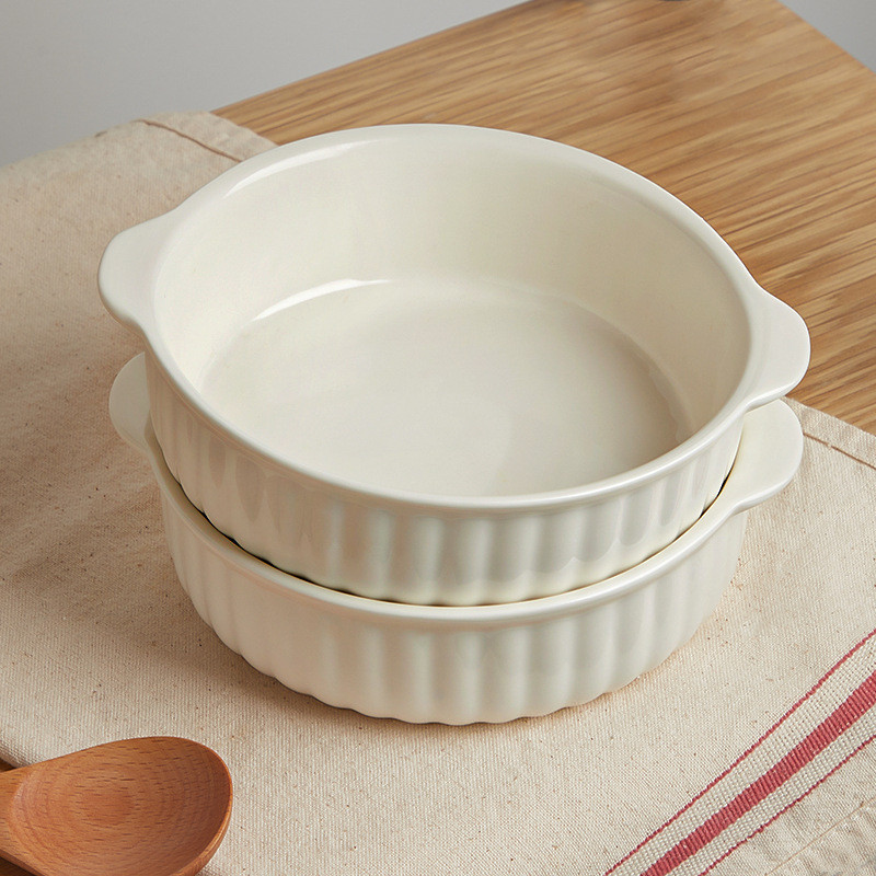 墨色雙耳空氣炸鍋烤碗陶瓷家用烤箱碗蒸蛋碗焗飯碗沙拉碗烤盤陶瓷