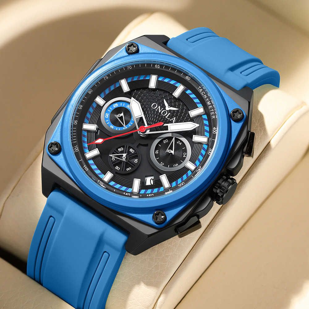 【新款】時尚方形ONOLA新款多功能石英防水膠帶手錶