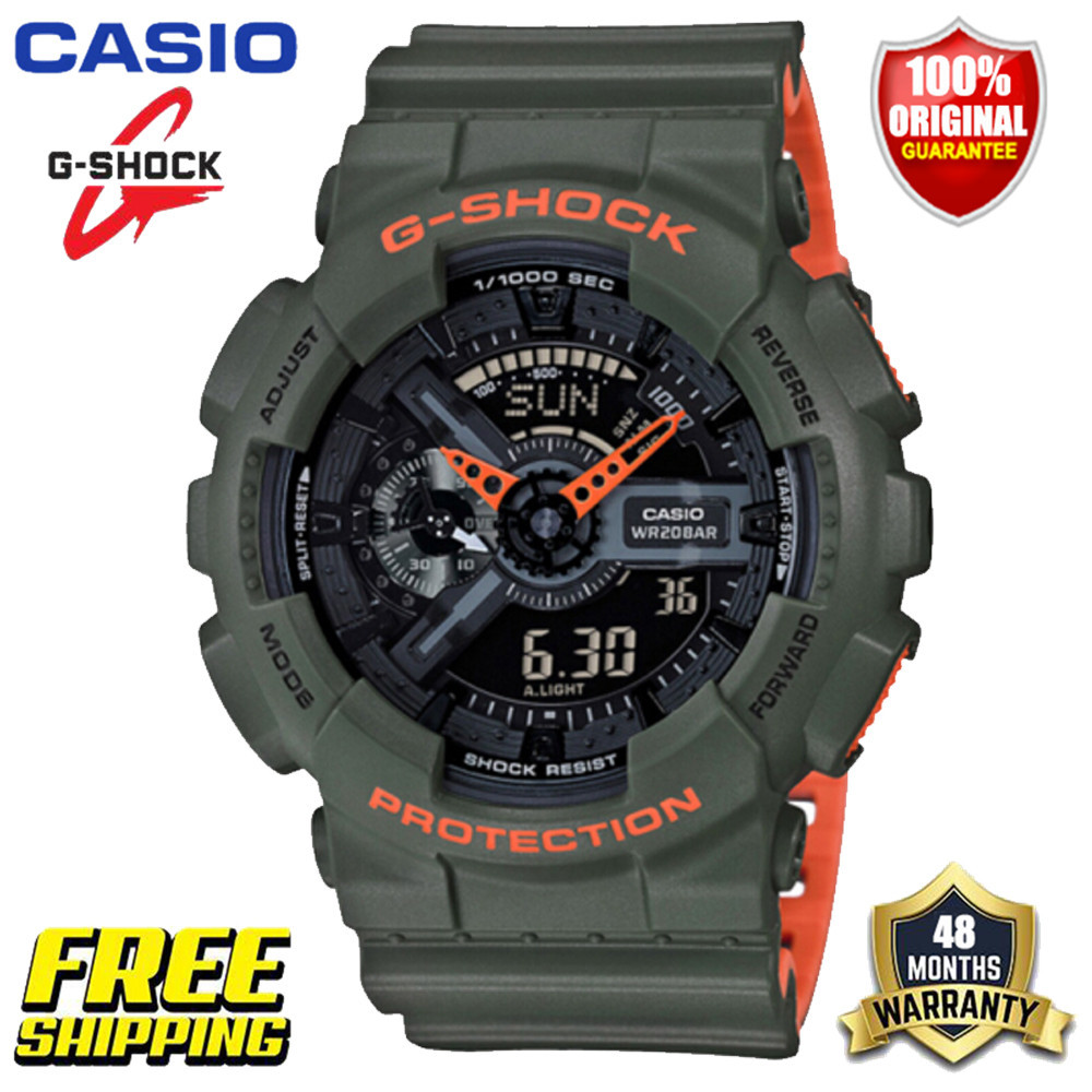 G-shock 男士運動手錶 GA110 雙時間顯示防水防震防水世界時間 LED 燈 Gshock 男士男孩運動愛好者手