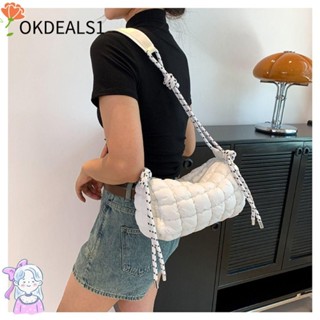 Dealshop Puffy 手提包,尼龍保暖輕便格子單肩包,時尚大容量羽絨棉休閒腋下包女士