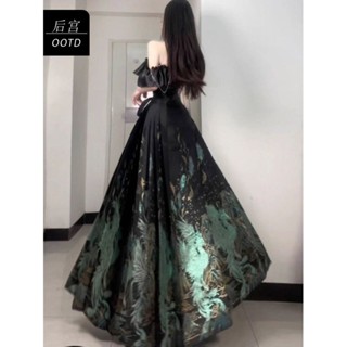 😘新中式馬面裙 新款高腰小個子輕國風黑色成人漢服高階裙子女 小黑裙洋裝 連衣裙套裝 連身裙 衣服 女裝 上衣 禮服