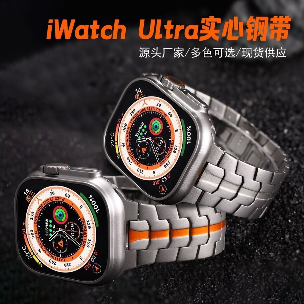 適用applewatch錶帶鋼鐵俠Ultra2蘋果手錶不鏽鋼帶s9金屬49mm