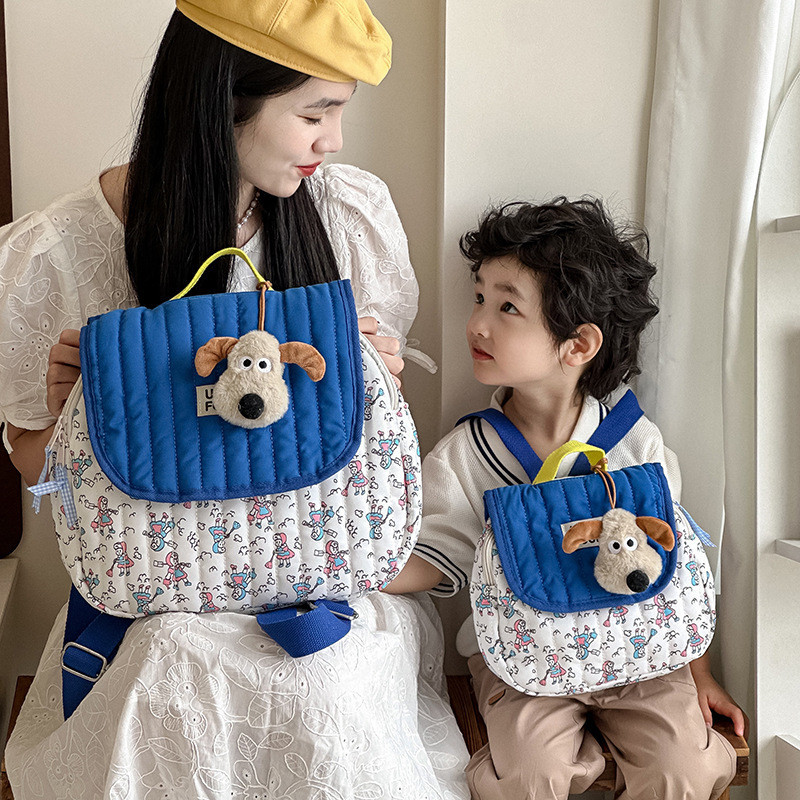 韓國新款媽咪後背包ins夏季親子出遊清新配飾包大容量撞色兒童包