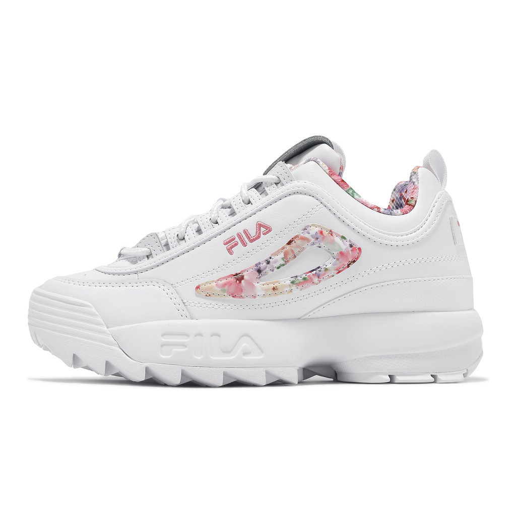 Fila 厚底休閒鞋 Disruptor II Flower 女鞋 白 粉 鋸齒底 花卉 [ACS] 5C111Y155