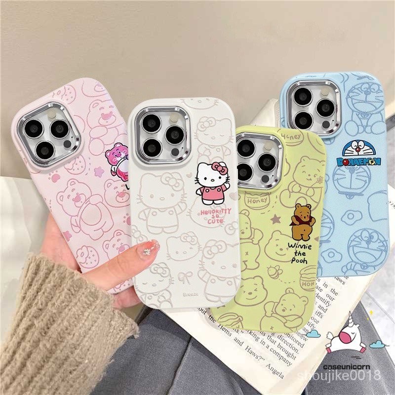 哆啦夢 Hello Kitty 哆啦A夢小熊維尼可愛卡通可愛糖果色手機殼適用於 iPhone 15 11 12 14 1