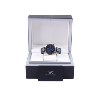 萬國表/貨幣萬國表371614 全新藍色表背透明18k玫瑰金計時男士手錶41毫米量規直徑自動機械全套