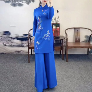 女士越南傳統奧黛禮服套裝東方刺繡民族風宴會晚禮服