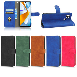 適用 Xiaomi 小米POCO C40手機套保護殼磁扣翻蓋插卡POCO M3膚感牛皮紋商務皮套素面色書本式防摔手機殼套