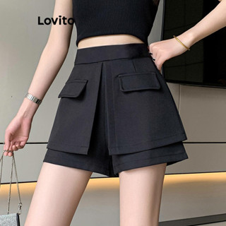 Lovito 女士休閒短褲素色不對稱短褲 LNE50485