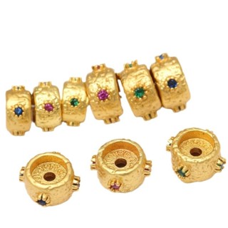 宏雲Hongyun-tc- (10pcs)高保色古法金鑲彩色鋯石隔珠立體通孔散珠diy手工手鏈飾品資料