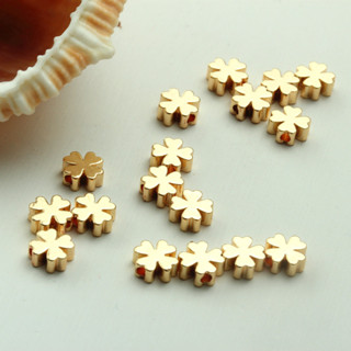 TL-(50pcs)-14K包金保色光面四葉草隔珠diy手工飾品配件金色手鏈串珠資料