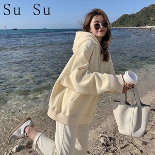 【Su Su】連帽衛衣女 加絨加厚 新款寬鬆bf懶惰風長袖上衣 女生長袖 帽t 大學t 百搭 顯瘦 大呎碼 女生上衣