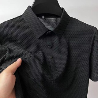 上衣 大尺碼衣服男 男生T恤 寬鬆上衣男 大尺碼 涼冰絲網眼短袖T恤男翻領夏季竹節半袖薄款大碼商務休閒POLO衫1/2件