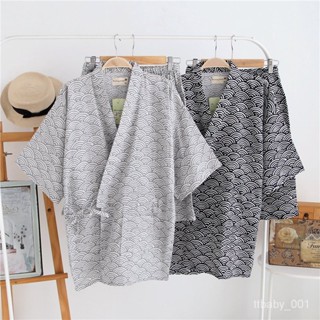 外貿日本夏季薄款純棉男甚平浴衣和服日式短袖睡衣和服大碼傢居服rris194