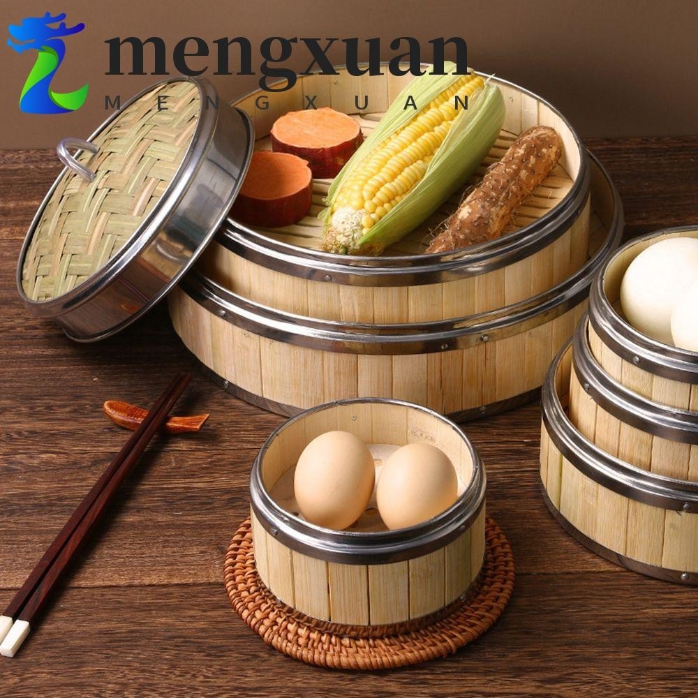 MENGXUAN竹蒸籠點心烹飪用的竹編蒸汽籃廚房小用具中國人食品蒸籠