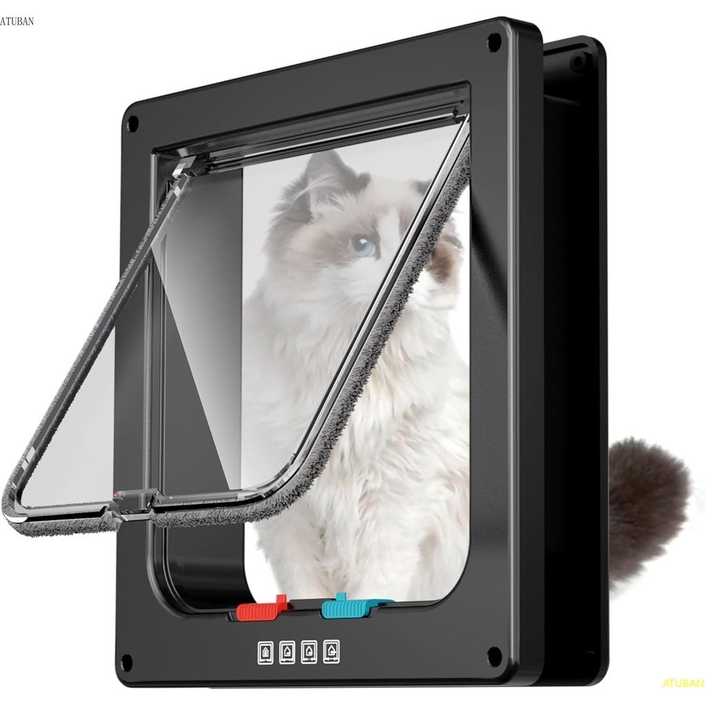 Atuban 大型貓門內門寵物門貓外門 4 種模式鎖定適用於窗戶和牆壁,堅固耐用