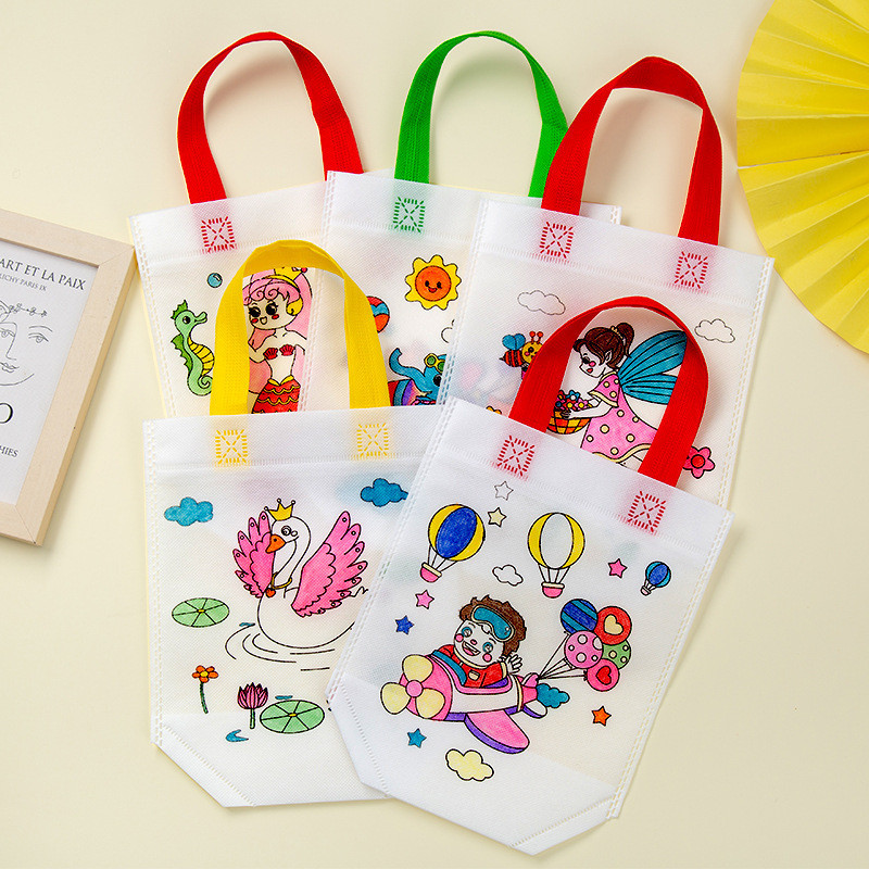 【現貨】兒童diy環保塗鴉袋包兒童幼兒園手工製作塗色繪畫材料 益智填色