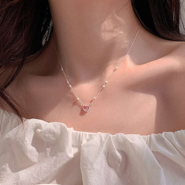 【巷南】925純銀愛心珍珠項鍊女2024新款爆款輕奢小眾鎖骨鏈頸鍊