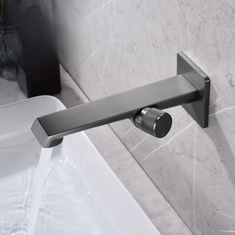 隱藏式壁掛式水槽水龍頭,帶冷熱水控制,用於浴室或洗手間的嵌入式出水口