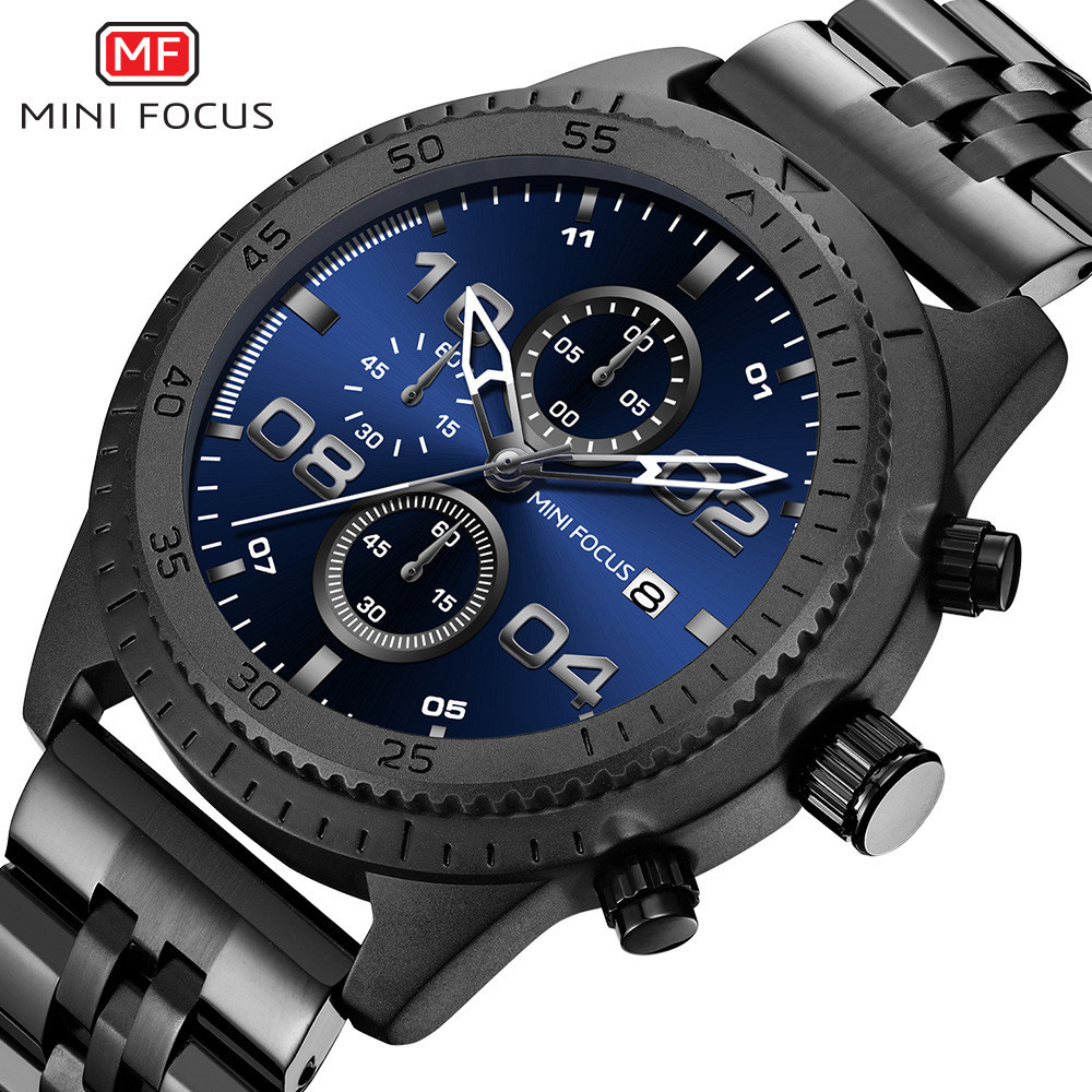 MINI FOCUS男士石英錶 大表盤男表 多功能 防水一件式式 錶殼個性男手錶鋼錶帶0230G-M110