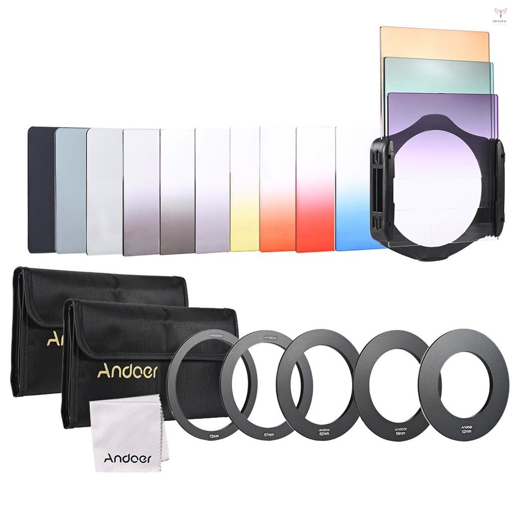Andoer 13 件方形漸變全彩濾鏡套裝,適用於 Cokin P 系列,帶濾鏡支架 + 轉接環(52mm / 58mm
