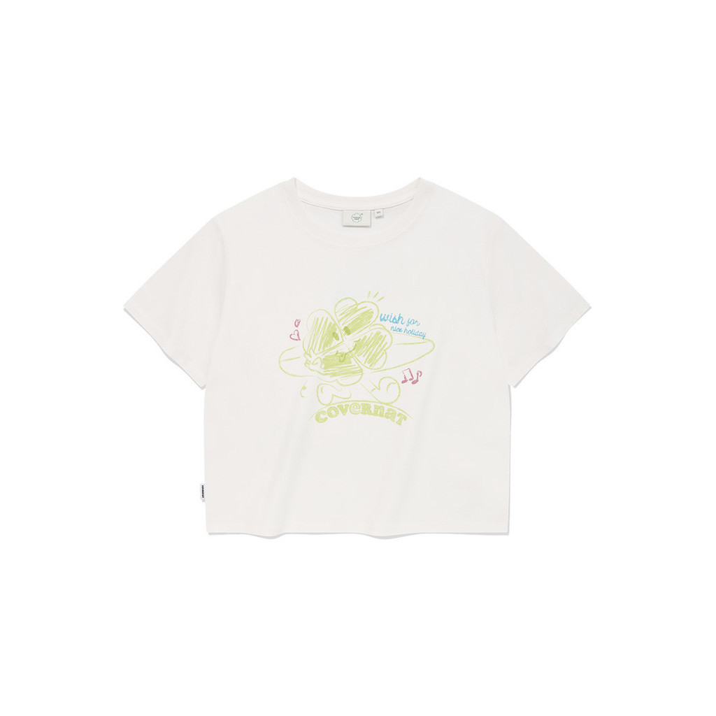 [COVERNAT] 女士夏季舒適純棉時尚印花露臍短袖T恤 （白色）[H8]