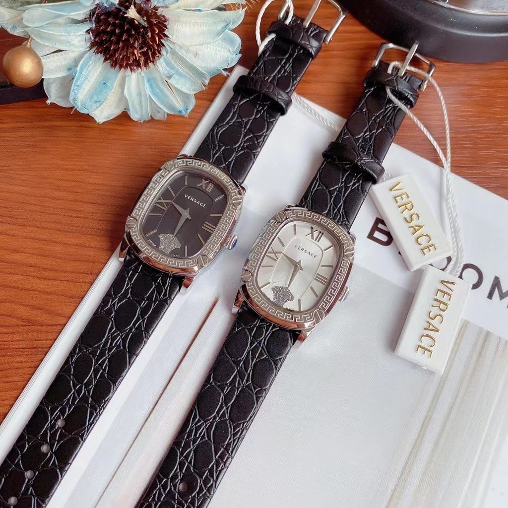方形皮帶錶帶手錶腕錶新石英手錶情侶手錶女性手錶Versace非機械手錶