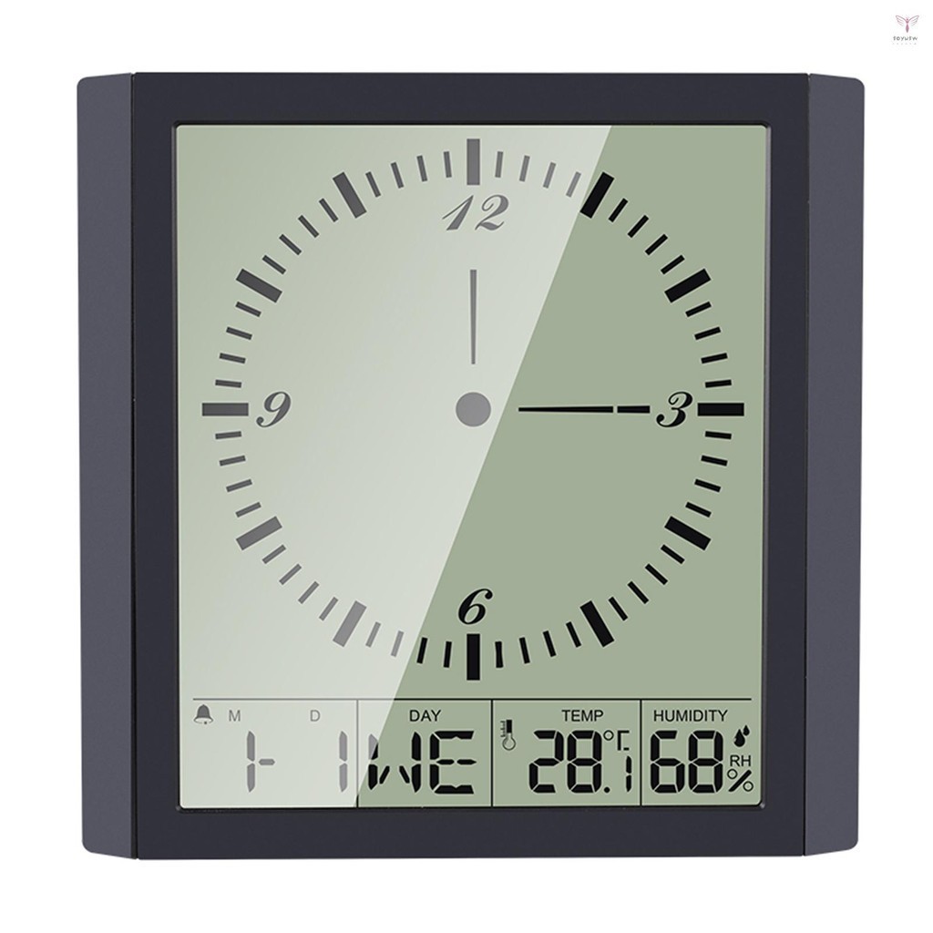 數字多功能溫濕度計溫度計和濕度計和方形時鐘極簡掛鐘帶日曆鬧鐘和貪睡室內溫度濕度指示器