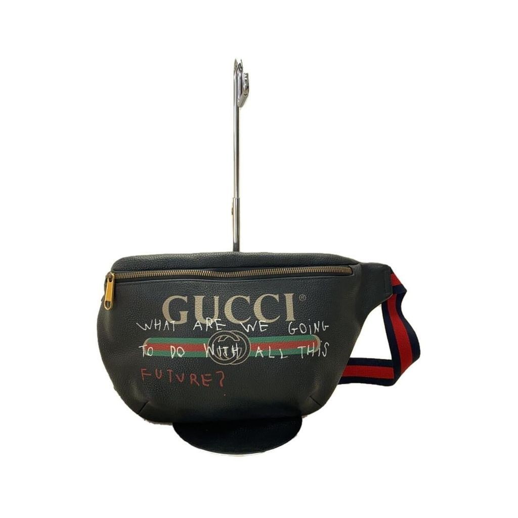 GUCCI 古馳 腰包皮革黑色 日本直送 二手