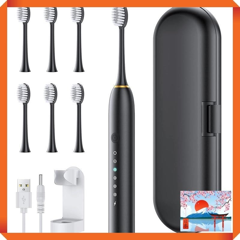 电动牙刷 声波牙刷 电动刷牙器 自动定时器功能 搭载声波 USB-DC充电式 IPX7防水 6支替换刷头 6种模式 牙刷