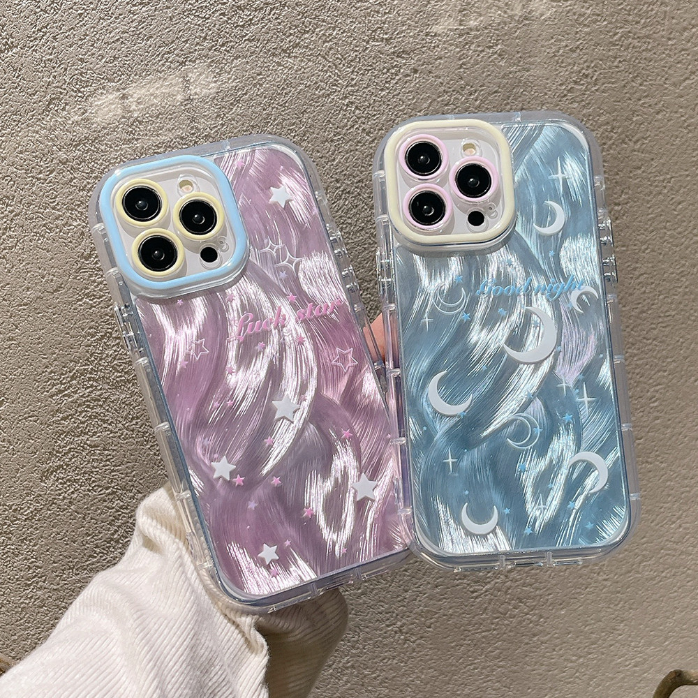時尚粉色羽毛星星奶油藍色鏡頭保護膜手機殼適用於 IPhone 15 14 13 12 11 Pro Max 華為 P50