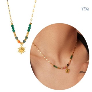 Yyq 時尚向日葵吊墜項鍊彩色珠子項鍊可調節頸鍊