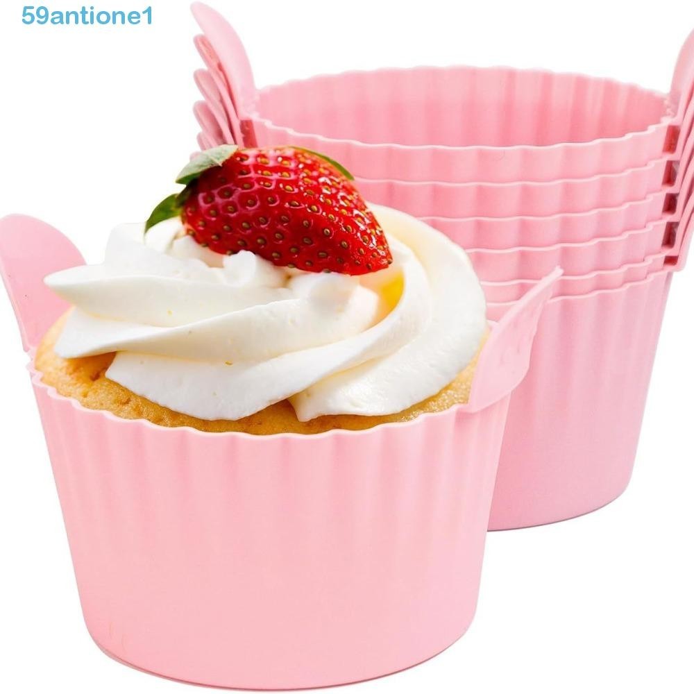 ANTIONE空氣炸鍋雞蛋,可重複使用粉紅色/灰色鬆餅蛋糕模具,多功能硅膠耐熱紙杯蛋糕模具烤箱
