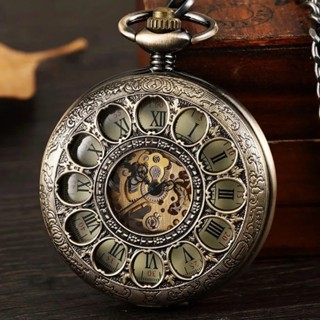 古董復古鏤空機械懷錶羅馬數字豪華機械表鍊鐘項鍊精美禮物