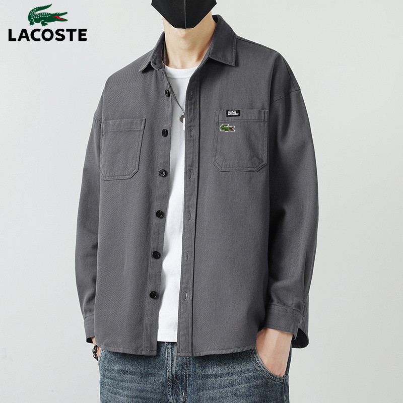 Lacoste美式復古寬鬆型男裝港風工裝襯衫春秋棉質長袖襯衫外套HF-6692 M-4XL