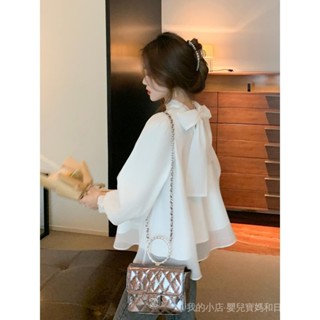 XE 法式宮廷風長袖雪紡衫女2025春季新款復古泡泡袖前後兩穿百搭襯衫 IO