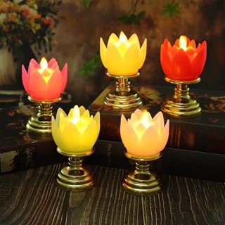 【風吹不滅】LED電子蠟燭蓮花燈模擬搖擺長明燈寺廟電子酥油燈燭臺燈飾3.13