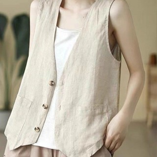 2025新中式薄款馬甲女夏季休閒棉麻打底衫外穿洋氣短款馬夾上衣女