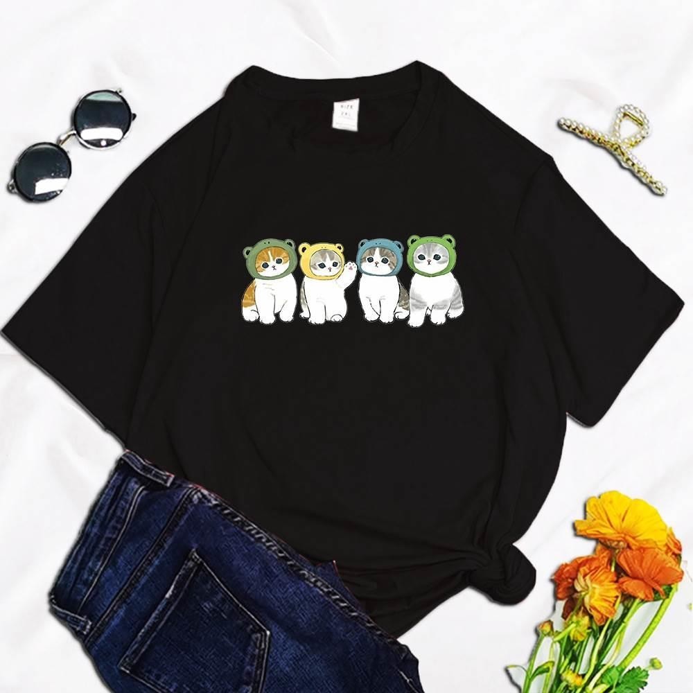 cute cat T-shirts可愛卡通小貓女款打底女版歐美白色短袖女T恤夏moxuan888