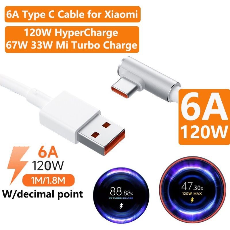 XIAOMI 專業遊戲線:6a 67W 120W 小米 USB C 型 Turbo 充電線,適用於 Mi 12 11 P