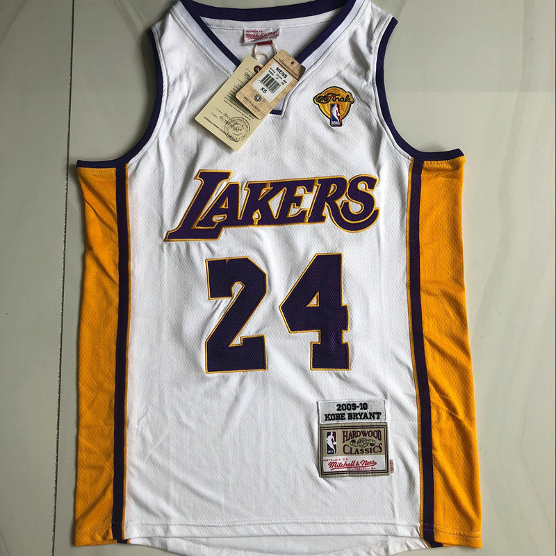 男式全新原創 NBA 總決賽 2009-10 洛杉磯湖人隊 #24 Kobeˉbryant 復古球衣白色 H