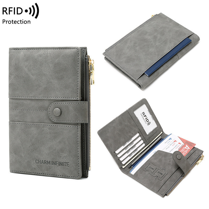 防盜刷RFID護照夾拉鍊搭扣護照套證件夾多功能旅行護照包