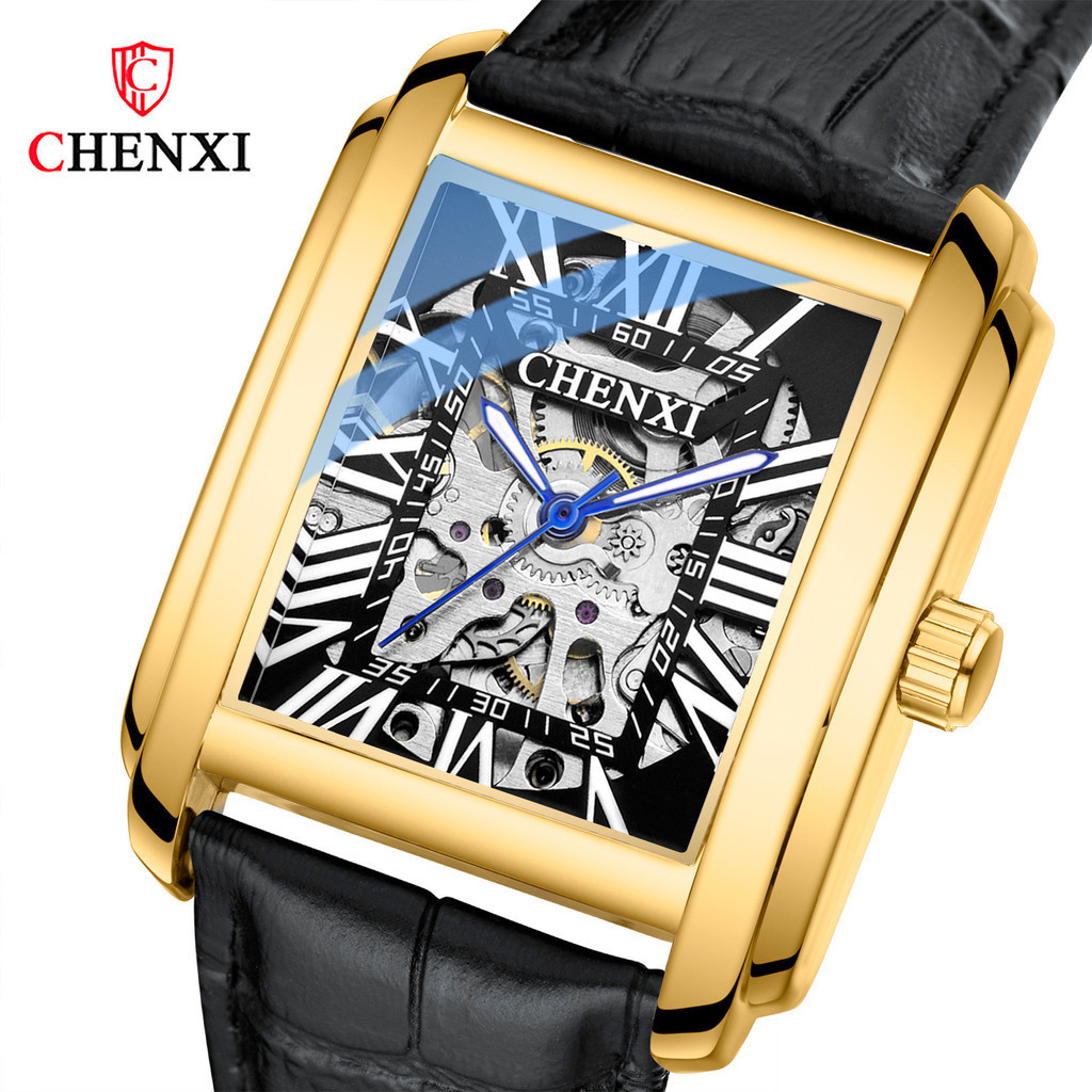 CHENXI晨曦方形鏤空機械手錶男士時尚高顏值腕錶防水全自動機械錶