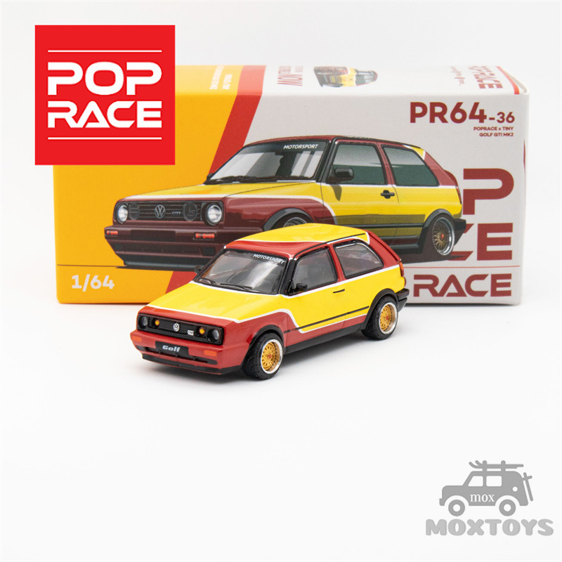 Pop Race 1:64 Golf GTI MKIl 黃色紅色壓鑄模型車