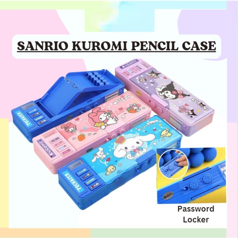 三麗鷗 Kuromi Cinnamoroll Melody密碼鎖鉛筆盒多功能收納文具盒小學生卡通鉛筆盒