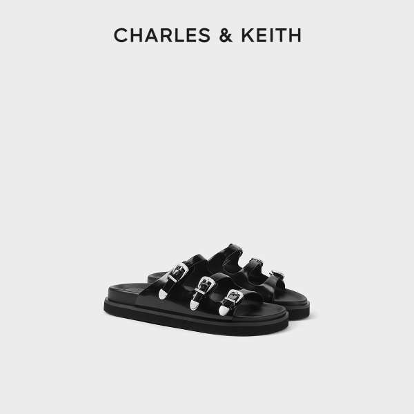 CHARLES&amp;KEITH24夏新款CK1-70580226時尚外穿皮帶扣厚底涼拖鞋女